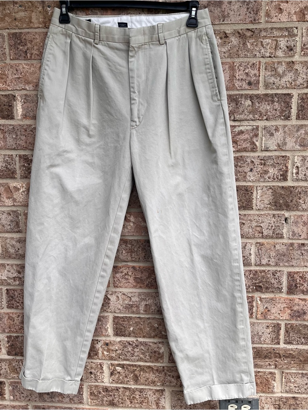 Vintage Polo Ralph Lauren Men's 33x30 Pleated Chino Khaki 90s Cuffed Preppy Clas